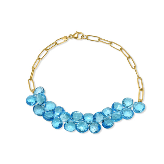 14k Swiss Blue Topaz Cluster Paperclip Adjustable Bracelet