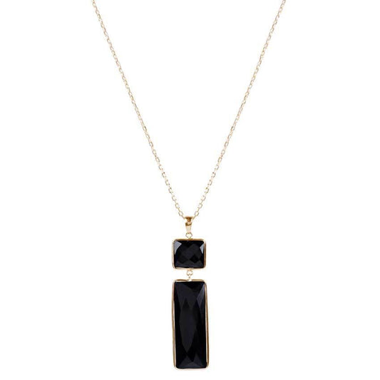 14k Black Onyx Double Bezel Pendant Necklace 18" freeshipping - Jewelmak Shop