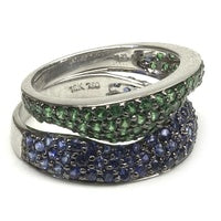18k White Gold Green Garnet Blue Sapphire Stack Rings