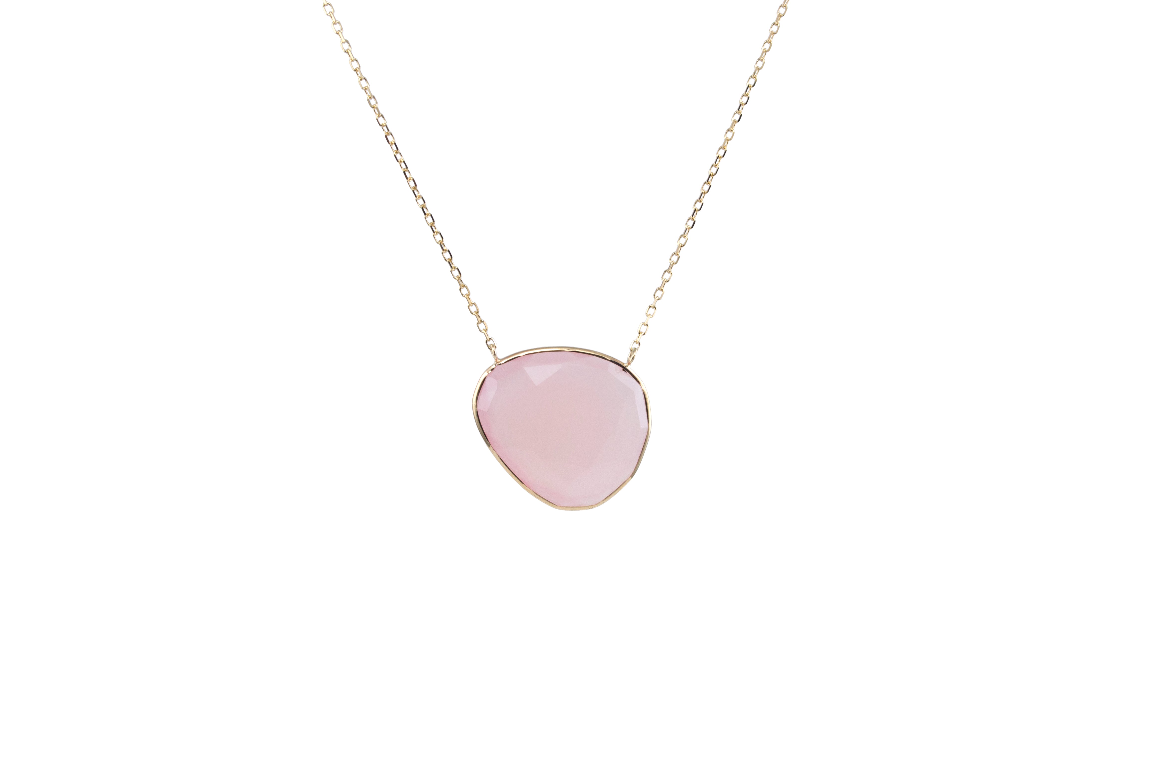 14k Freeform Faceted Rose Quartz Bezel Necklace 17"