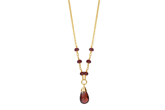 14k Garnet Pear Shape Y Necklace