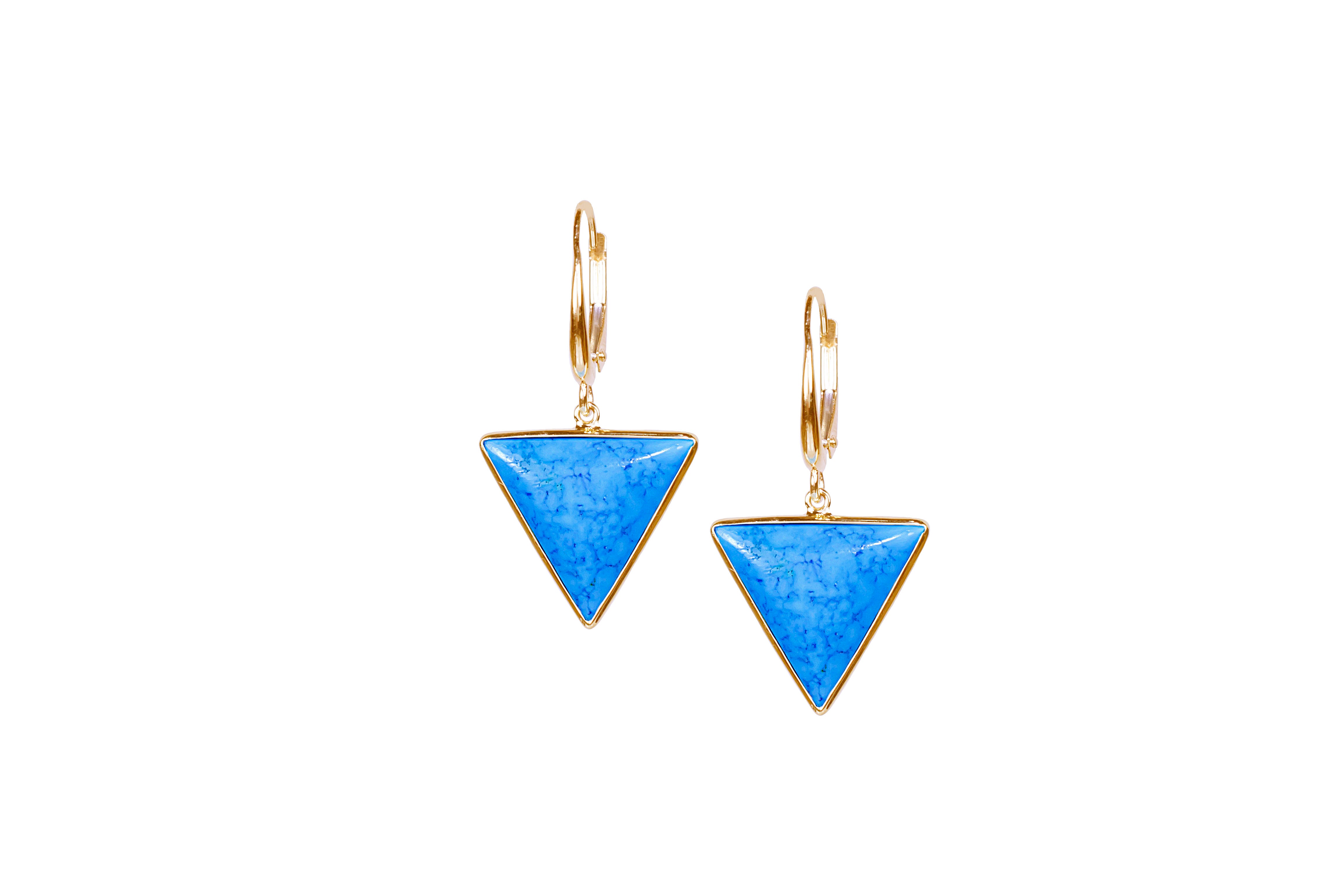 14k Turquoise Triangle Bezel Leverback Earring