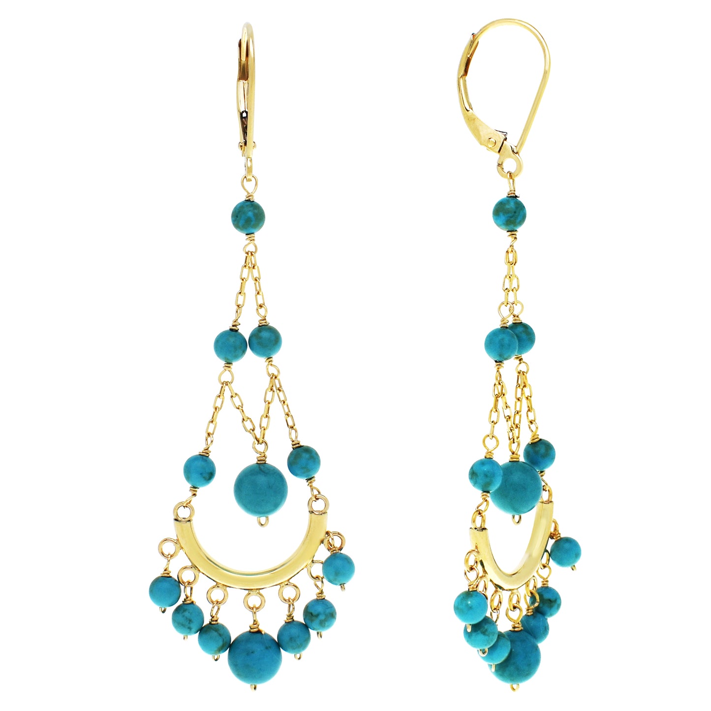 14k Stabilized Turquoise Chandelier Leverback Earring