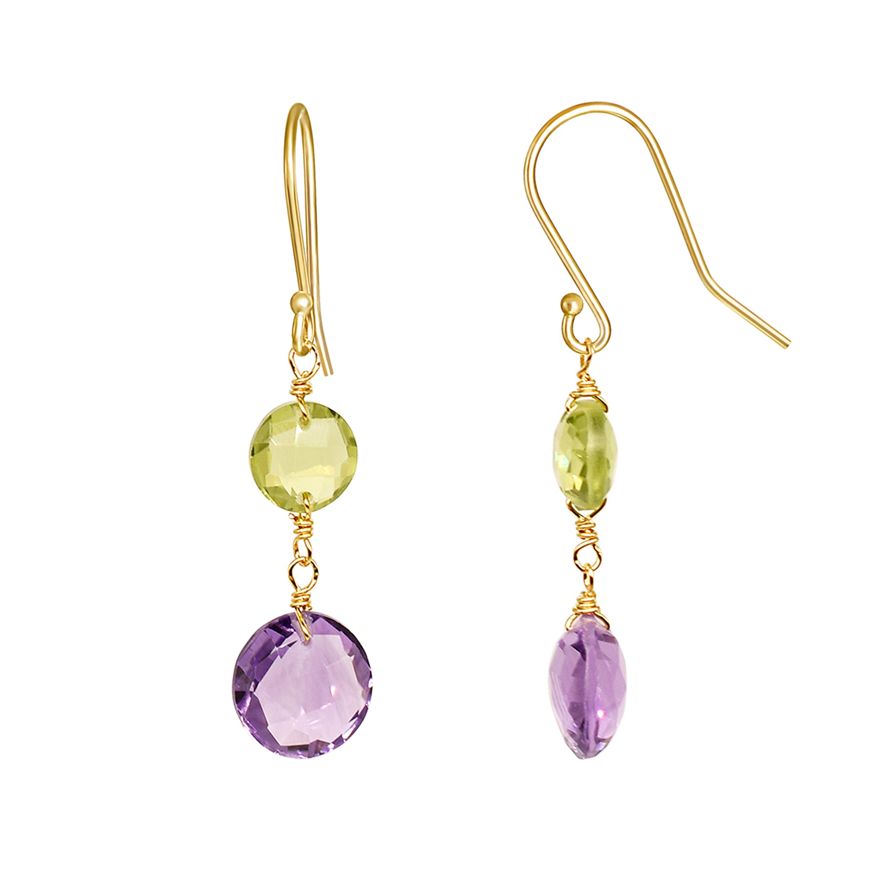 14k Peridot Amethyst Coin Hook Earring