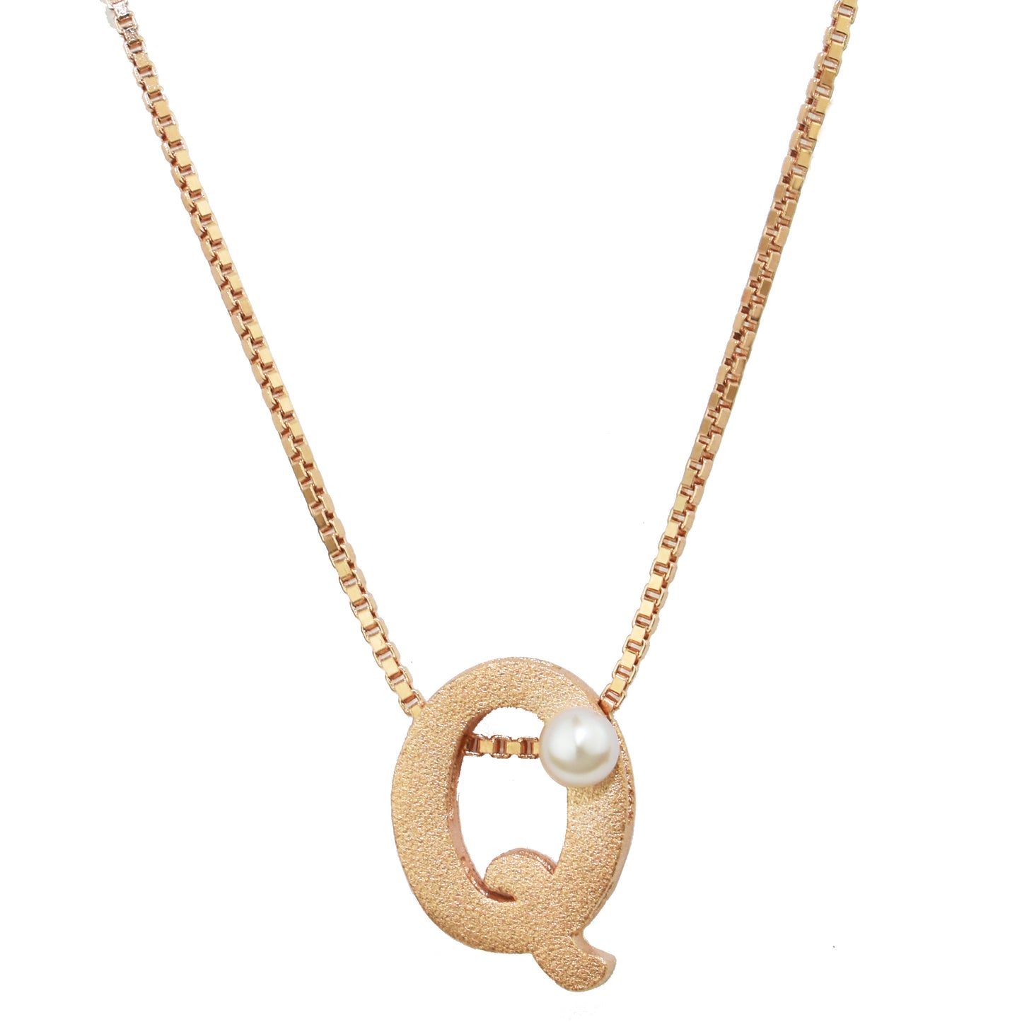 Sterling Silver Rose Gold Plated Pearl Initial Q Necklace