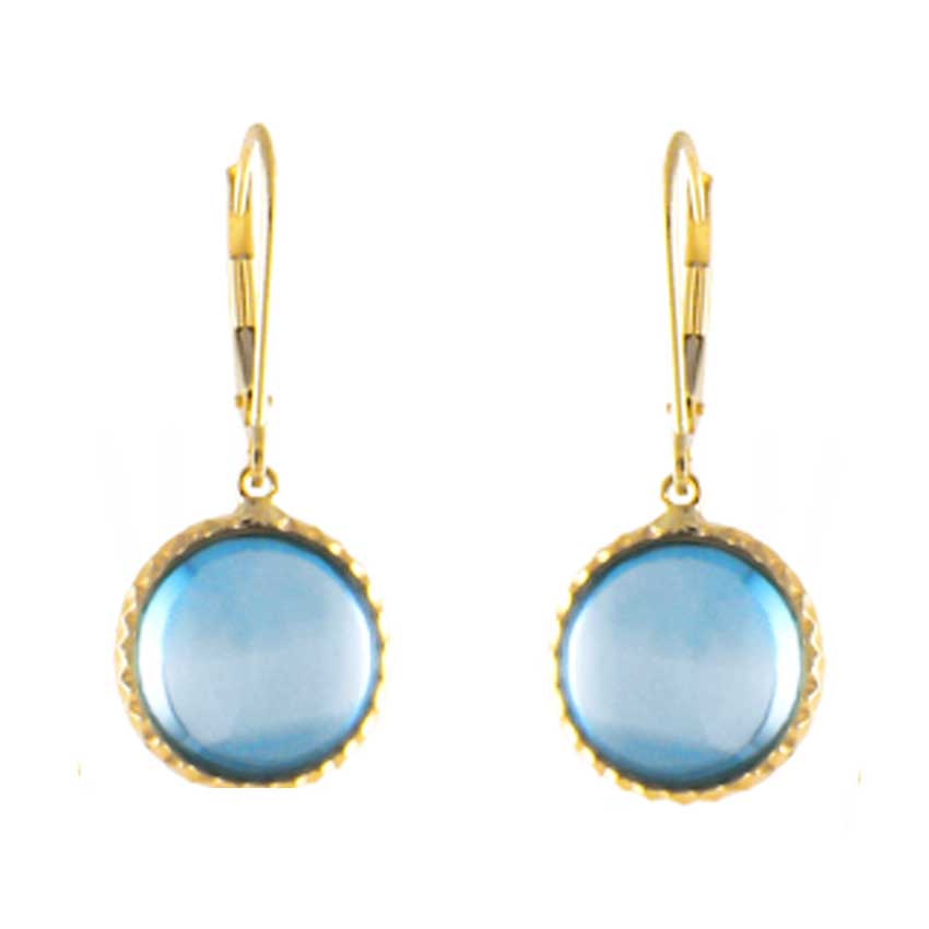 14k Blue Topaz Bezel Leverback Earring