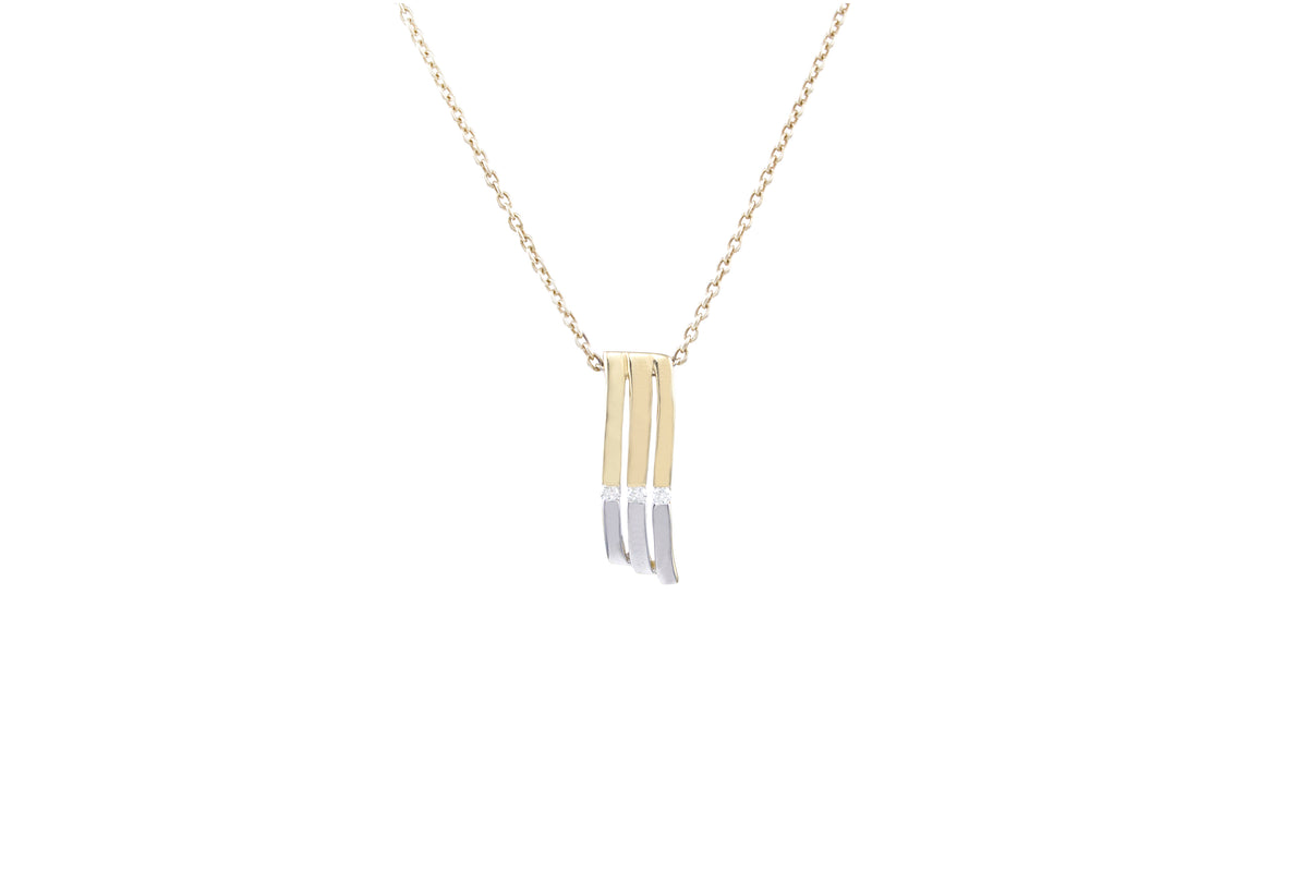 14k Wg Two Tone Wave Diamond Pendant Necklace